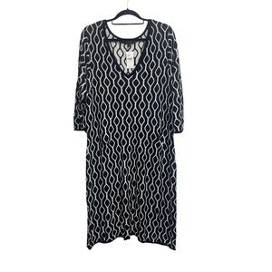 Lane Bryant Cozy Chic Black White Geometric Print Knit Sweater Tunic Dress